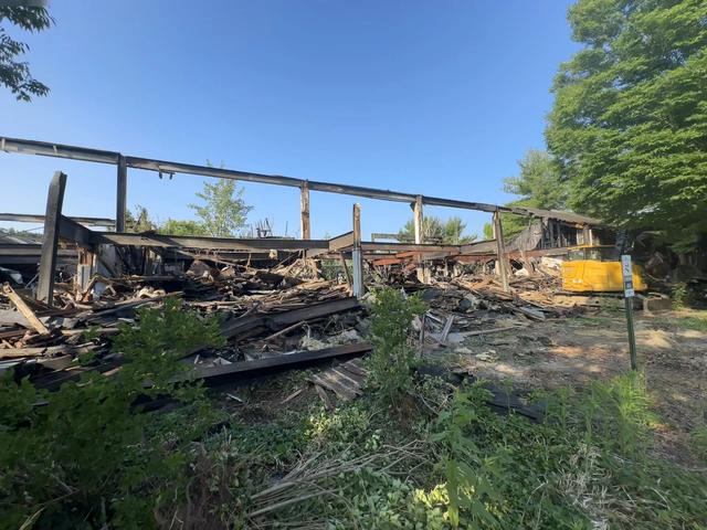 Structural demolition site with steel framing taken down